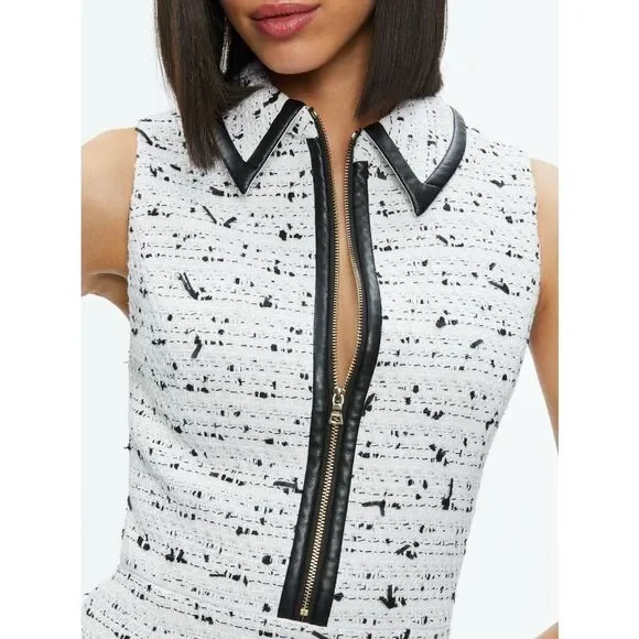 NWT ALICE + OLIVIA ELLIS TWEED BOX PLEAT DRESS SIZE 12 $495 - Picture 3 of 11